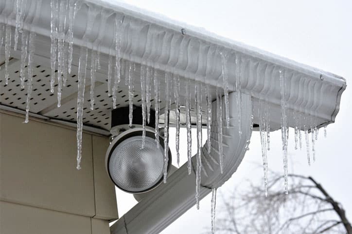 Closeup of Icicles on Gutters